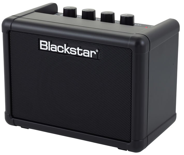 A Blackstar Fly III tiny practice amp. It's also a small black rectangle with some controls on.