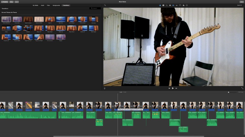 A screenshot of iMovie showing the editing timeline for one of the above youtube videos.